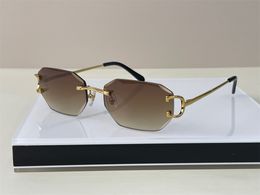 Luxus-Designer-Herren-Sonnenbrille, Diamantschliff-Linse, Markendesign, Piccadilly, unregelmäßig, rahmenlos, modisch, quadratische Sonnenbrille, 18 Karat Gold, Vintage-Brille 0103