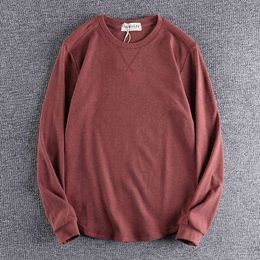 Autumn New American Retro Long Sleeve O-neck Heavyweight T-shirt Men's Fashion Pure Cotton Washed Solid Color Loose Casual Tops T220808