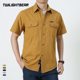 Summer Casual Shirt Men Oversized Short Sleeve Tooling Shirts Multiple Pockets Men's Clothing Blouse Overshirt 5XL MF08 220323