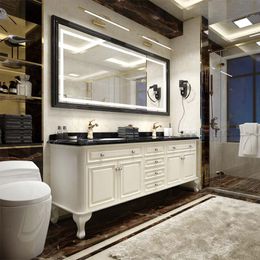 Luxury American smart bathroom cabinet with double sink light wash basin solid oak basin supports 110V/220V