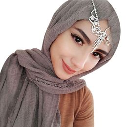 Ethnic Clothing Spring Style 90 180cm Women Muslim Crinkle Hijab Scarf Femme Musulman Soft Cotton Headscarf Islamic Shawls And WrapsEthnic