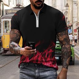 Men's Polos Brand Summer Shirts Men 2022 T-shirt Casual Sports Short Sleeve Slim Flame Print Shirt Turn Down Collar Mens ClothingMen's Men's