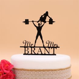 Personalised Funny Barbell Man Acrylic name Custom wedding cake topper D220618