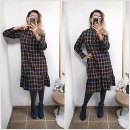 Women cotton and linen dress 2020 Spring Summer female fashion vintage plaid elegant a-line dress long sleeve casual dress T200526