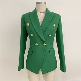 HIGH STREET Stylish Designer Blazer Women's Double Breasted Lion Buttons Slim Fitting Blazer Jacket Olive Green 201106