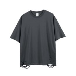 Men's T-Shirts Summer Personality Creative Trend Hip-hop Hole Retro Cotton T-shirt Fashion Street Loose Casual Solid Colour Short SleeveMen's