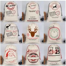 DHL Personalized Christmas Sacks Stocking Xmas Gift Bag Santa Christmas Cotton Linen Sack Holder Drawstring Bag Candy Pouch fy4909 0801