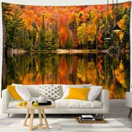 Tapestry Red Maple Forest Carpet Wall Hanging Natural Landscape Psychedelic Boh