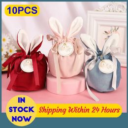 10pcs Easter Cute Rabbit Gift Packing Bags Velvet Valentines Day Chocolate Candy Bag Wedding Birthday Party Jewellery Organiser 220420