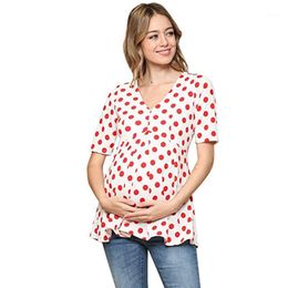 Women's T-Shirt Pregnant Women Maternity Clothes Casual T-Shirts Point Short Sleeve V Neck Tee Tops Loose Soft
