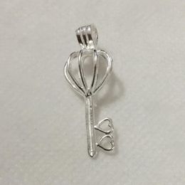 Pendant Necklaces Silver Double Heart Love Key Locket Cage Sterling Pearl Bead Fitting For DIY Bracelet Necklace Jewelry CharmPendant Neckla