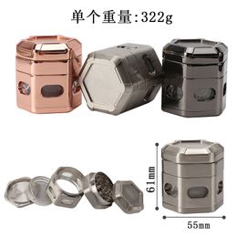 pipe Zinc alloy 5-layer smoke grinder specially provided by e-commerce hexagonal rhombic bottom opening buckle smoke crusher