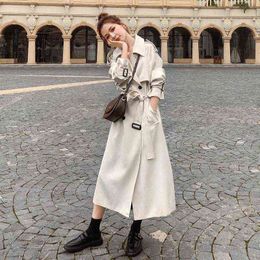 Women's Trench Coats 2021 High Quality Windbreaker Mid-length Autumn Ritish Style Over-the-knee Coat Mask Product Jeans Vero Para T220809