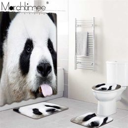 Animal Panda Print Shower Curtain Carpet Cover Mat Funny Toilet Covers Bath Pad Set Bathroom Decor Non Slip Rug 220429