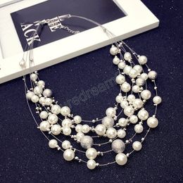 Personality Multilayer Pearl Necklace Beaded Short Clavicle Chain Necklace Women Female Popular Wedding Bride Neck Jewellery Gifts