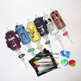 Smoking Accessories Mini Nectar Glass Pipes with 14mm Titanium Quartz Tip Oil Rig Concentrate Dab Straw for Glass Bong silicone dabber mat