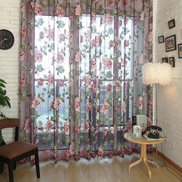 Curtain & Drapes 100x200cm Purple Floral Tulle In Sheer Curtains Living Room The Bedroom Kitchen Shade Window Treatment Blinds PanelCurtain