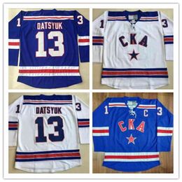 Nivip Full Stitched 13 Pavel Datsyuk KHL Jersey CKA St Petersburg 17 Ilya Kovalchuk KHL Men's Embroidery s Hockey Jerseys White Blue