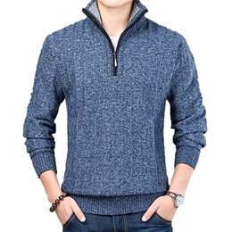 Winter Men's Sweater Casual Pullover Mens Warm Sweaters Man Slim Stand Collar Knitted Pullovers Male Coats Half Zip Sweater 201221