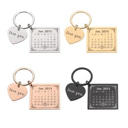 Personalised Calendar Key chain Customed Engraved Stainless Steel Keyring Birthday Wedding Anniversary Unforgettable Gift