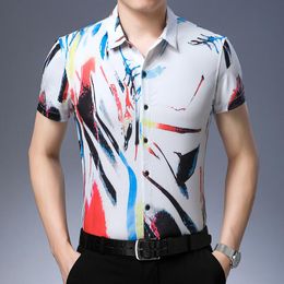 Men's Casual Shirts Leisure Style Printed Shirt Male Fashion Patchwork Colors Clothes Shrot Sleeve Dress ShirtMen's