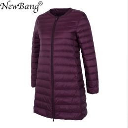 Bang Long Ultra Light Down Jacket Women Collarless Coat With Zipper Feather Outwear Slim Female Windbreaker 201103