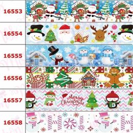 16mm75mm Christmas Series Snowflake Jeans Cookies Stripes Printed GrosgrainFoe Ribbon DIY Hair Bands Party Decor 50yardsroll Y201020