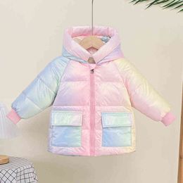 New Fashion Colorful Children's Clothing Bright Down Jacket For Girls Winter Thick Warm Jackets Hooded Outerwear Boys Jackets 6Y J220718