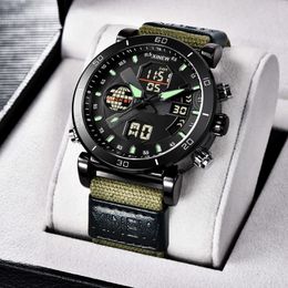 Mens Quartz Digital Watch Duoble Scale Stainless Steel Military Sports Analogue Wristwatch Fashion Nylon Strap