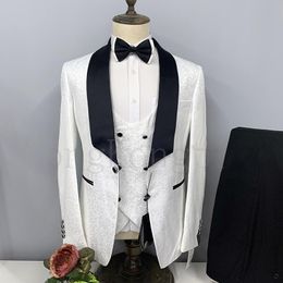 satin tuxedos Canada - Men's Suits & Blazers Classic Blue Jacquard Formal Wedding Men 3 Piece Red Groom Tuxedo Black Satin Shawl Collar Pants Man Casual Party Blaz