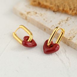 Western Style Enamel Heart Hoop Earrings Retro Gold Plated Women Body Ear Jewelry