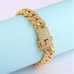 Link Chain Fashion Luxury 12mm Iced Out Cuban Bracelet For Women Men Gold Silver Colour Bling Rhinestone JewelryLink Lars22