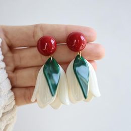 Clip-on & Screw Back Korean Style Temperament Resin Tulip Flower Ear Clips Earrings Fashion Big Simple White Clip On Without PiercingClip-on