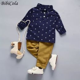 BibiCola Spring Baby Clothing Set Autumn Cotton Gentleman Outfits Infant Boys Clothes Formal Top+Pants 2pcs Tracksuit For Toddle 220326