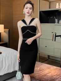 Casual Dresses Luxury Summer Elegant Evening Dress Chic Sexy Tank Backless Skinny Slim Midi Club Birthday Lady Black Mujer Robe Femme Vestid