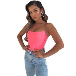 Bustiers & Corsets Sleeveless Fashion Strapless Bustier Corset Crop Tops Female Satin Backless White Women Summer Black Red PinkBustiers