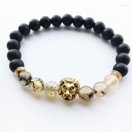 Beaded Strands Fashion Bracelet For Women Men Animal Lion Design Black And White Beads Made Personality Jewellery Provide Drop Trum22