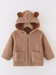 Toddler Boys Pocket Patched 3D Ears Design Hooded Teddy Coat SHE