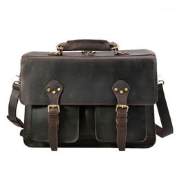 Vintage Mens Leather 16"Laptop Briefcase Messenger Shoulder Bag Handbag1
