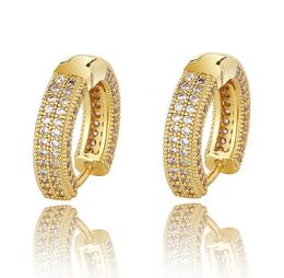 Luxury Designer 18K Gold Plated Copper Zircon Hoop Earrings Men Women Hip Hop Jewelry Iced Out Stud Earings Bling Diamond Earring