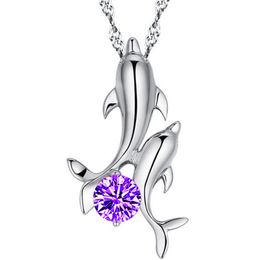 Silver Necklace For Woman Fashion Jewellery High Quality Crystal Zircon Dolphin Dancing Pendant Necklace