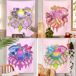 Psychedelic Frog Mushroom Tapestry Mandala Decoration For Bedroom Wall Rugs Art Stickers Fabric Tapiz J220804