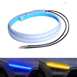 New 2pcs Led DRL Turn Signal Light Strip Flexible Waterproof Auto Headlight Surface Decorative Lamp Car Daytime Running lights 12v