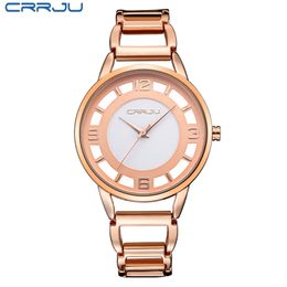 2022 CRRJU Luxury Brand Fashion Gold Woman Bracelet Watch Women Full Steel Quartz-watch Clock Ladies Dress Watches relogio feminino