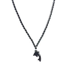 Dolphin Pendant Hematite Necklace Natural Stone Magnetic Beads Jewellery For Men Women