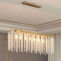 American style crystal Pendant Lamps dining room lamp French luxury designer rectangular tassel crystal chandelier