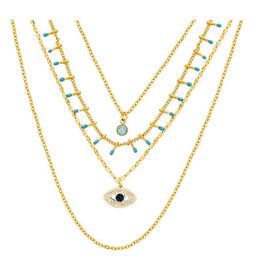 Pendant Necklaces Stainless Steel Colored Turquoise Multilayer Devil's Eye Four Layers Necklace For Women Female ExquisitePendant