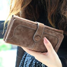 Wallets Design Faux Suede Long Wallet Ladies Matte Solid Leather Women Card Holder Carteras Para MujerWallets WalletsWallets