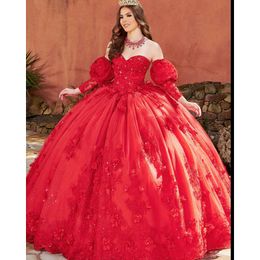 New Red Quinceanera Dresses Ball Gown For Sweet 16 Girl Appliques Beading Sweep Train Birthday Prom Dress Vestidos De 15 Anos