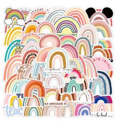 50 piezas Rainbow Pequeñas pegatinas de graffiti frescas Estética Decorativa impermeable linda para equipaje de equipaje Cupias de agua de la computadora